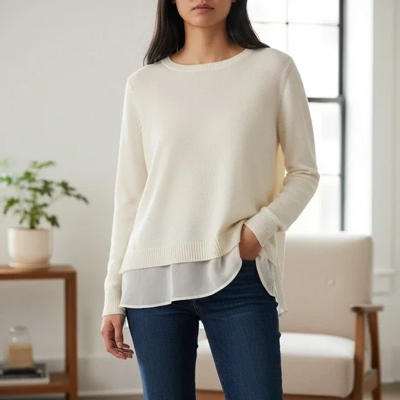 Crofts‎ & Barrow Womens Off White Cream Crew Neck Sweater Neutral Size XL NWT - Picture 1 of 13